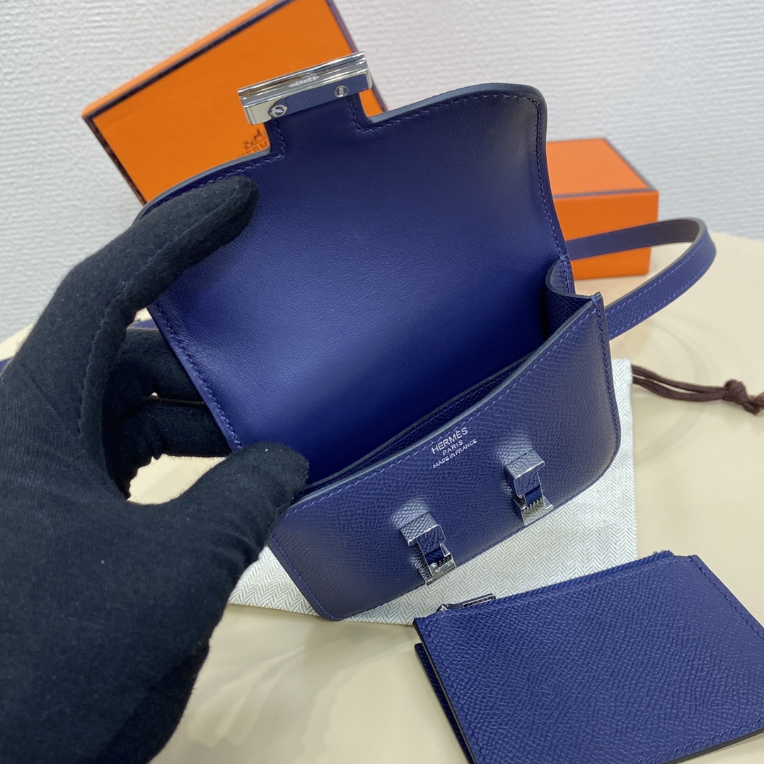 Hermes Constance Slim Wallet Belt Bag In Deep Blue Epsom Leather